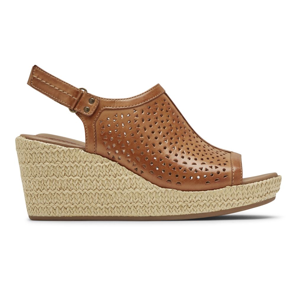 Rockport Women's Cobb Hill Erika Perforated Wedges Sandals - Brown - USA (2471UICWH)